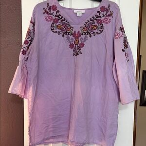 Embroidered boho cotton Lavender embroidered Women's Top 1x
